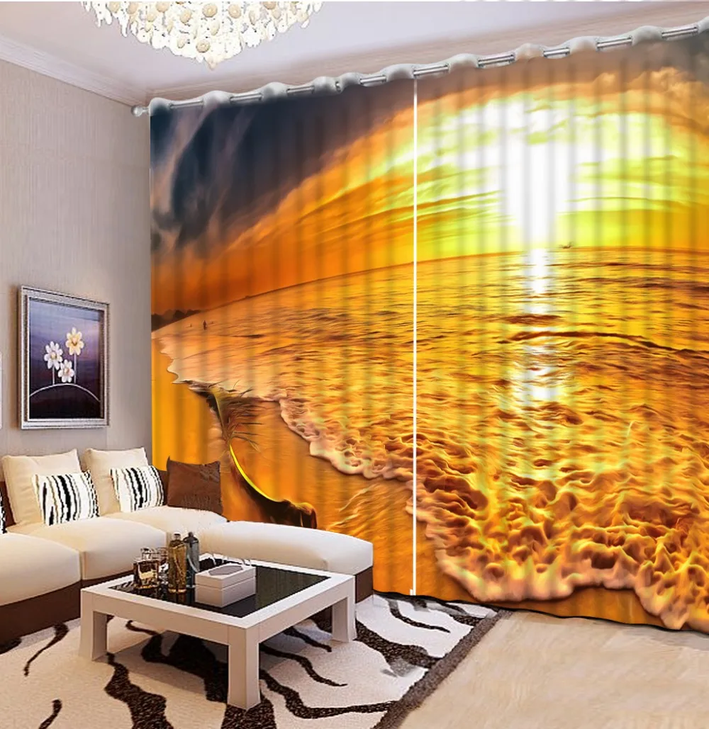 Пользовательские 3d стереоскопического современные шторы для гостиная закат на
