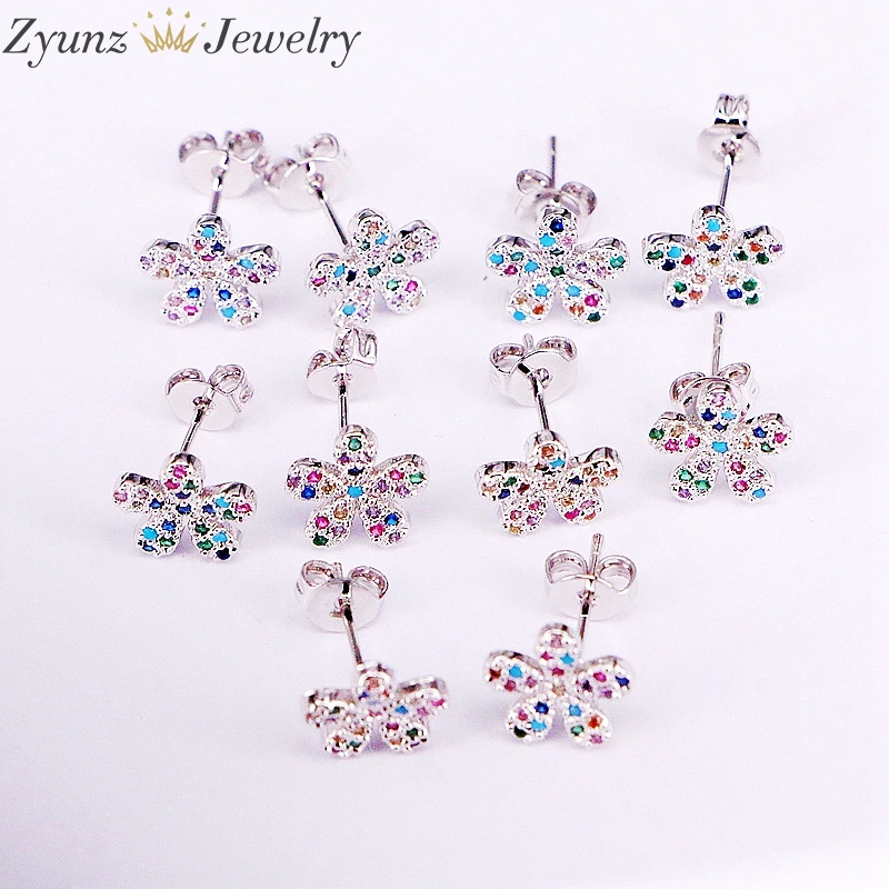

10 Pairs, New design fashion minimal jewelry elegant Daisy Flower stud earrings colored CZ stone Statement earring for women