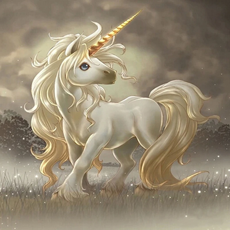 DIY Rhinestone plastic crafts painting diamond Small white horse magic square cross stitch full | Дом и сад