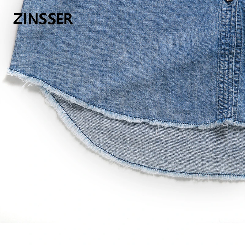 Осенне-зимняя женская джинсовая необычная рубашка длинная свободная