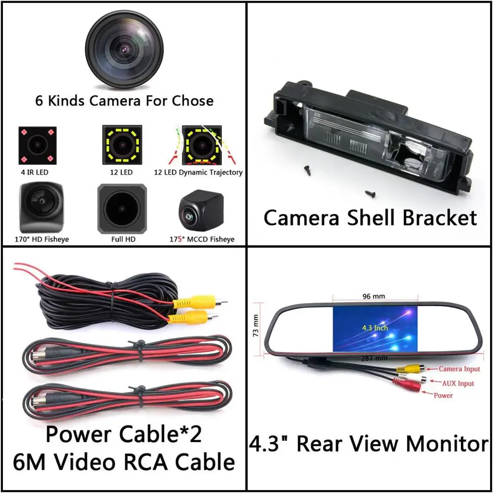 Camera 4.3 Mirror 175 градусов MCCD рыбий глаз 12LED HD камера заднего вида для Toyota RAV4 Auris E180 Corolla Scion iM Toyota iQ Chery Tiggo автомобильный монитор - Название цвета: Camera 4.3 Mirror