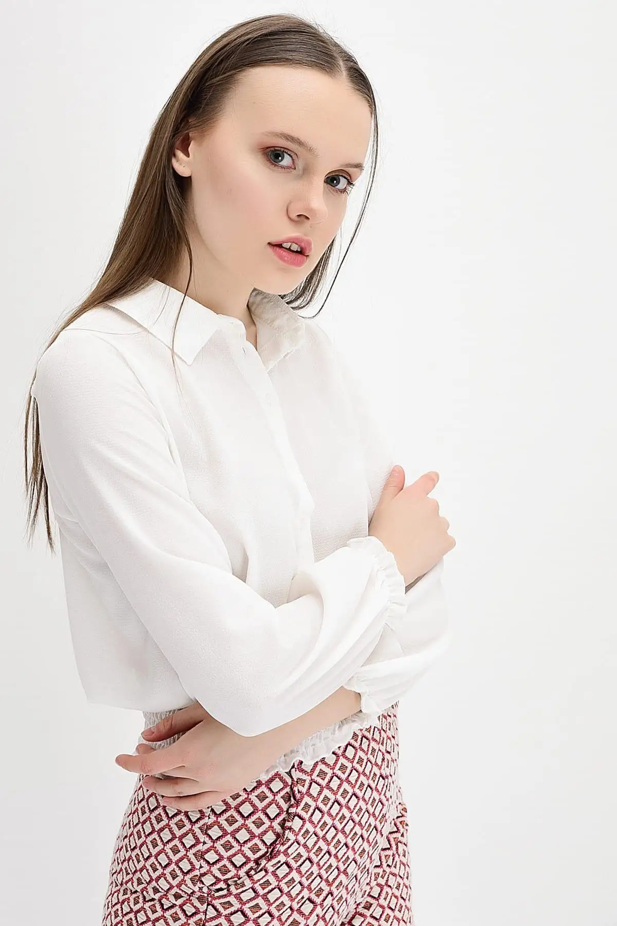 Хлопок настроение женщин экрю Коби килт Gipeli с длинным рукавом рубашки 9132947| |