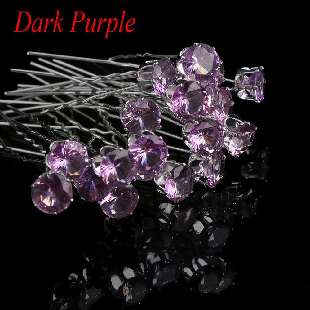 Dark Purple 20 шт./упак. Лидер продаж модный прозрачный Кристалл Стразы шпильки Для женщин Заколки для волос Свадебные украшения для волос аксессуары - Цвет: Dark Purple