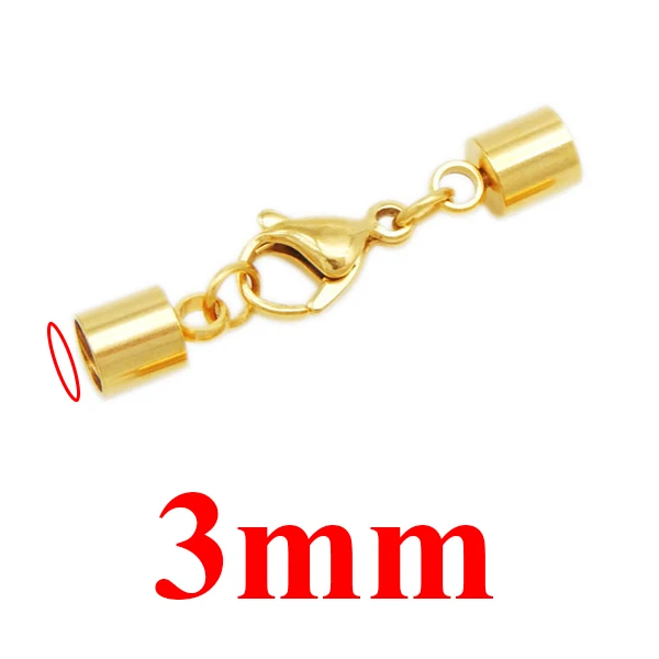 Gold 3mm 5 шт./лот застежка-карабин из нержавеющей стали застежка-карабин Золотой/Серебряный тон пряжка кожаный шнур замок для DIY кожаный браслет Изготовление ювелирных изделий - Цвет: Gold 3mm