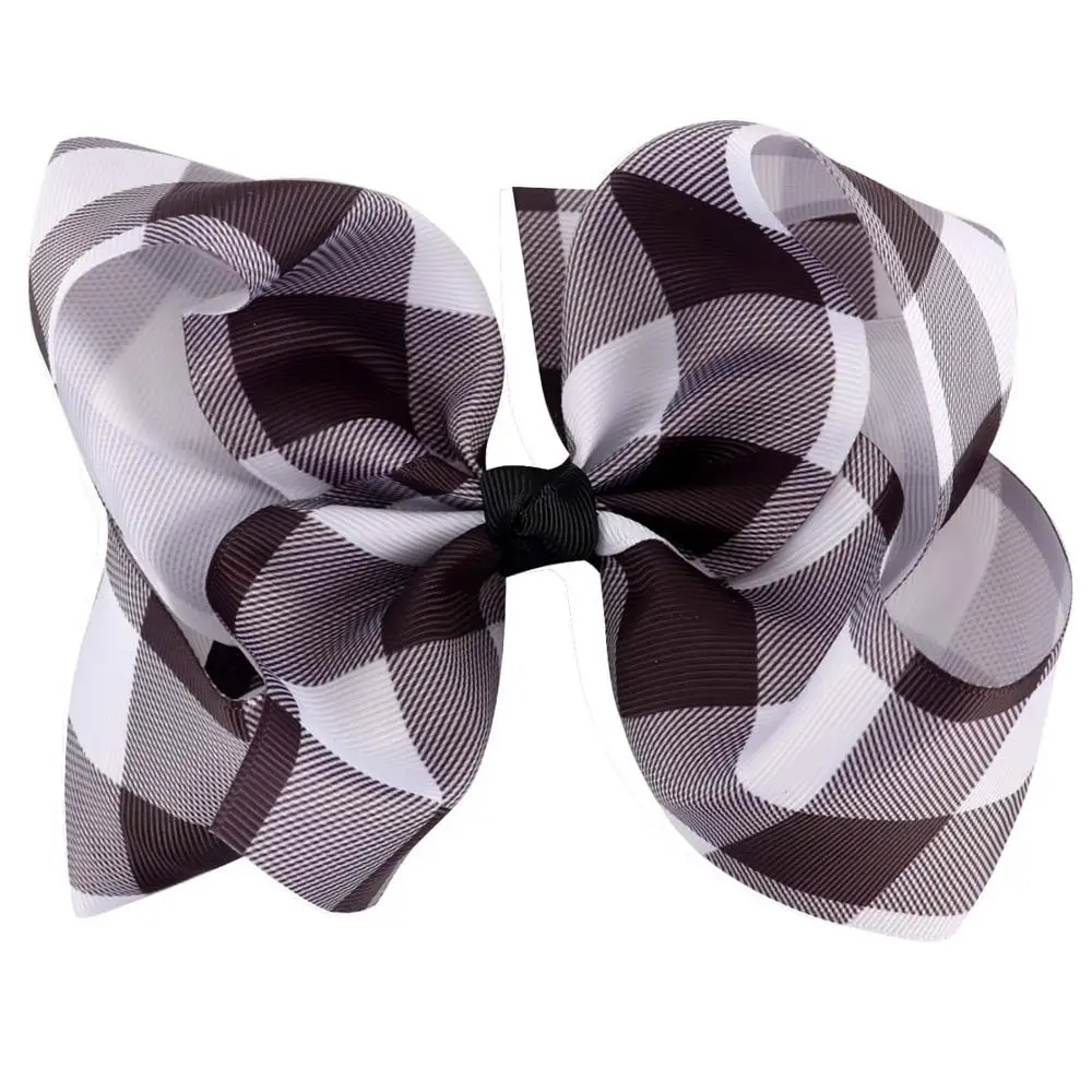 4 шт./лот " Buffalo Plaid волосы луки с Зажимы для детей Обувь для девочек большой печатные ленты узел Луки заколки Женские аксессуары для волос - Цвет: Черный