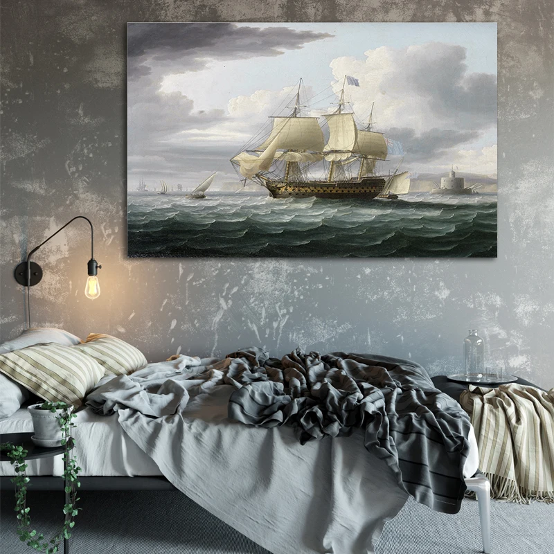 NEWBILITY Sailing Boat Landscape Painting Cuadros Decoracion Retro Sailboat Pictures Canvas Paintings Living room Wall Art Decor | Дом и сад