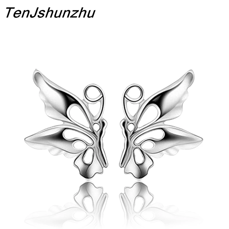 Женские серьги гвоздики из серебра 925 пробы в виде бабочки|butterfly stud earrings|stud earringsstud