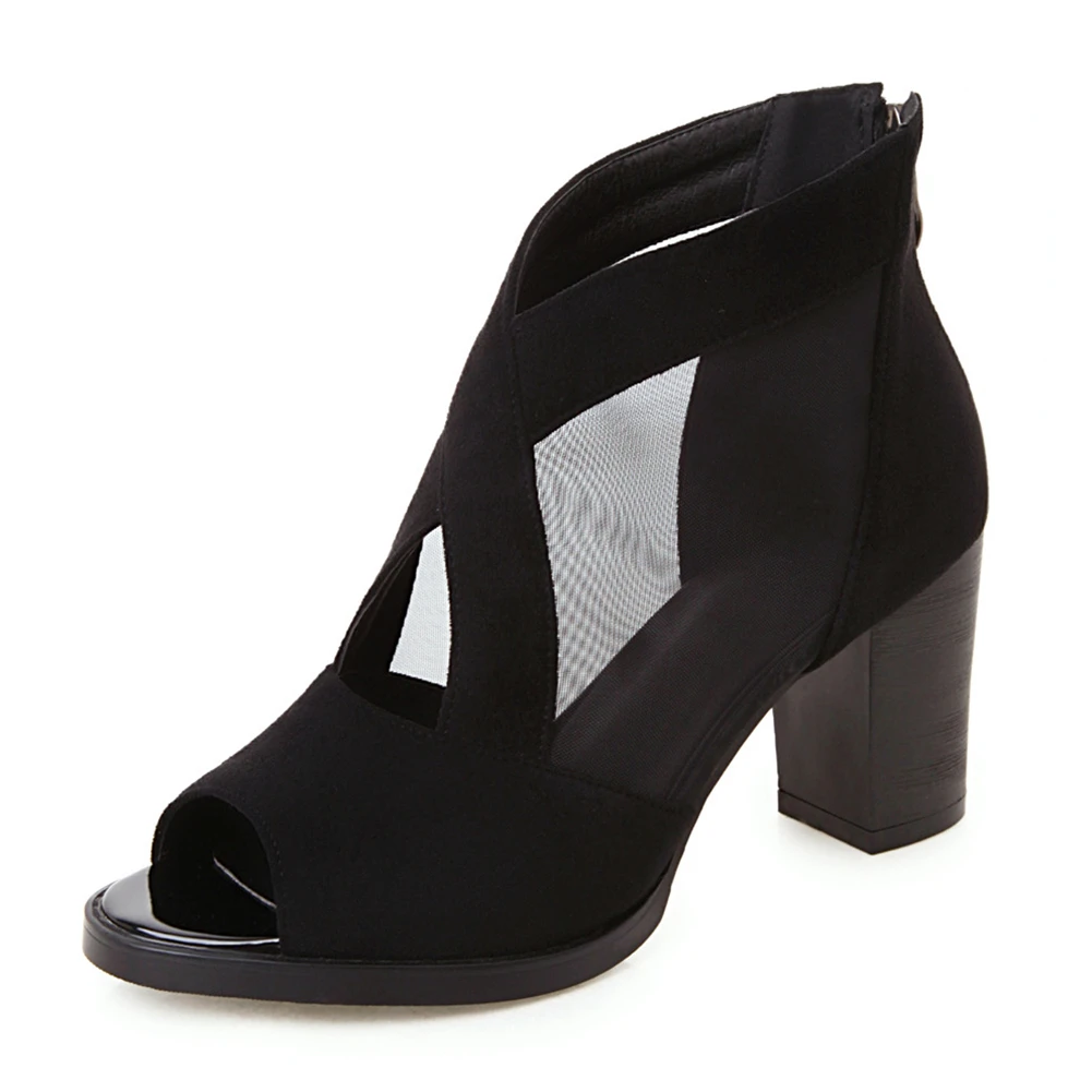 Женские однотонные ботинки KARINLUNA с открытым носком на квадратном каблуке молнии