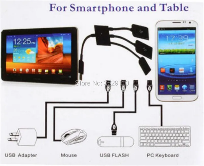 200 шт./партия* 3 в 1 micro usb переносной кабельный хаб разъем сплитер 3 Порты и разъёмы USB Мощность зарядка зарядное устройство адаптер для тab pad, mp3
