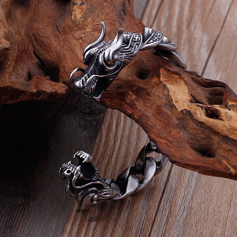 Мужской браслет с двойным драконом из нержавеющей стали | Украшения и аксессуары