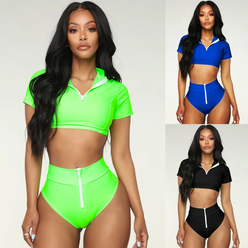 Midou комплект бикини на молнии с коротким рукавом и высокой талией купальный