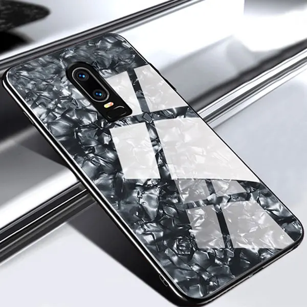 Black Чехол для Oneplus 6 T, чехол для Oneplus 7, чехол One Plus 7 PrO 6 T, чехол с раковиной, твердость 9 H, ударопрочный, мраморный, закаленное стекло - Цвет: Black
