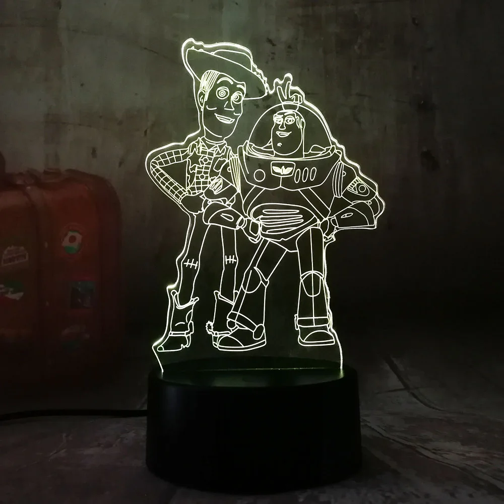 Милый светильник Buzz Toy Story Деревянный 3D светодиодный RGB ночник 7 цветов настольная