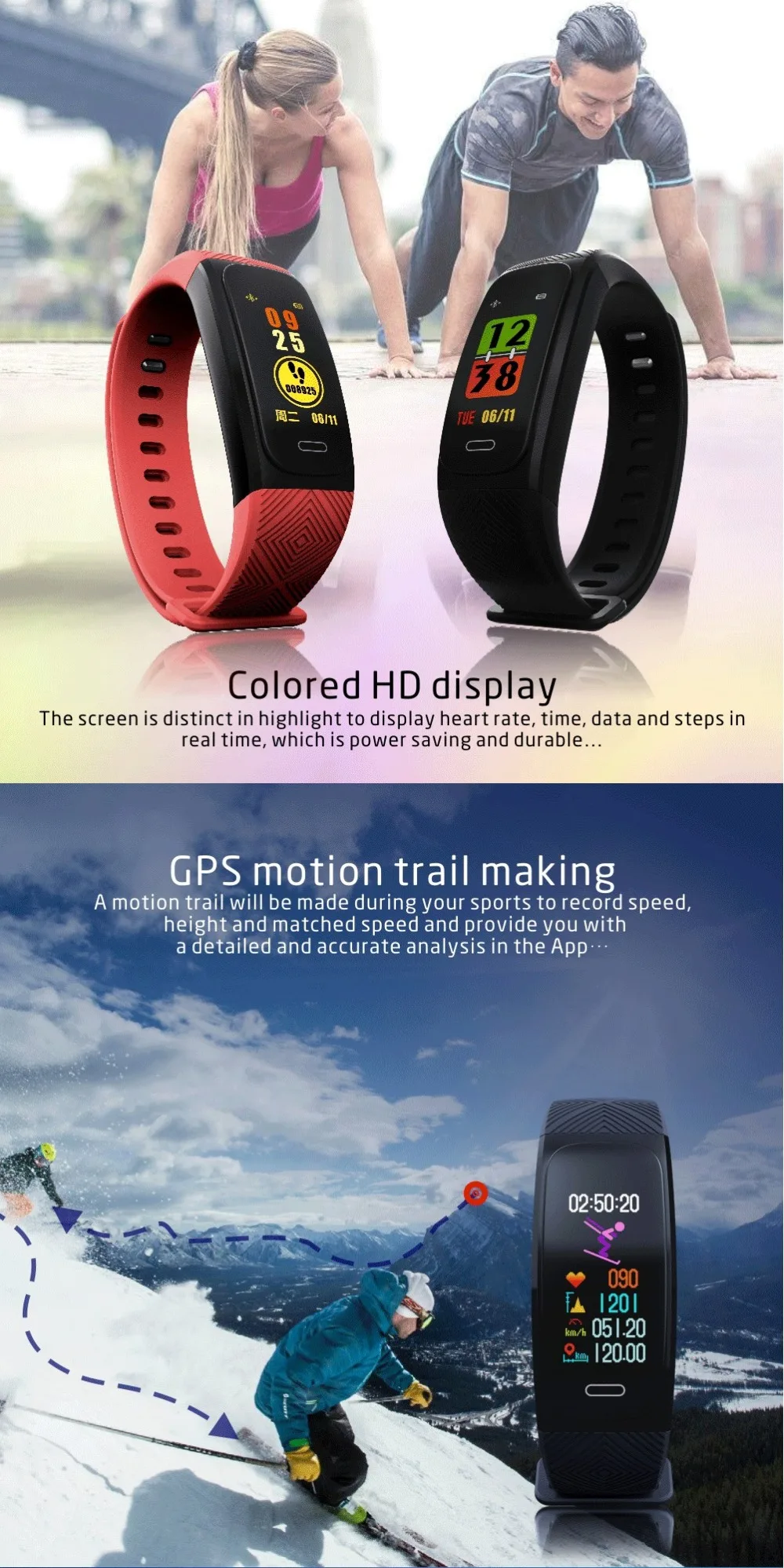 Focus Smart UW200 умный Браслет gps IP68 Профессиональные водонепроницаемый Цвет экран сердечного ритма Смарт наручный браслет с трекером сна
