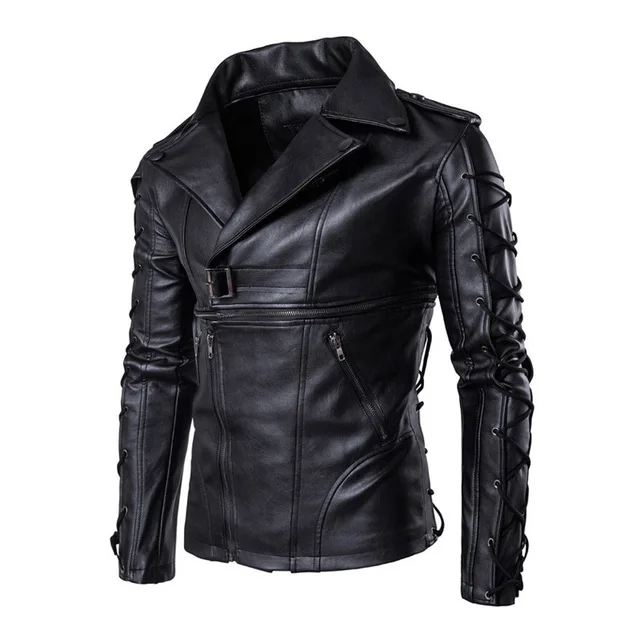 B002 Black Новая мотоциклетная куртка из искусственной кожи, Мужская винтажная мотоциклетная куртка из искусственной кожи в стиле панк, мотоциклетная кожаная куртка, Байкерская одежда в стиле ретро, стильное пальто - Цвет: B002 Black