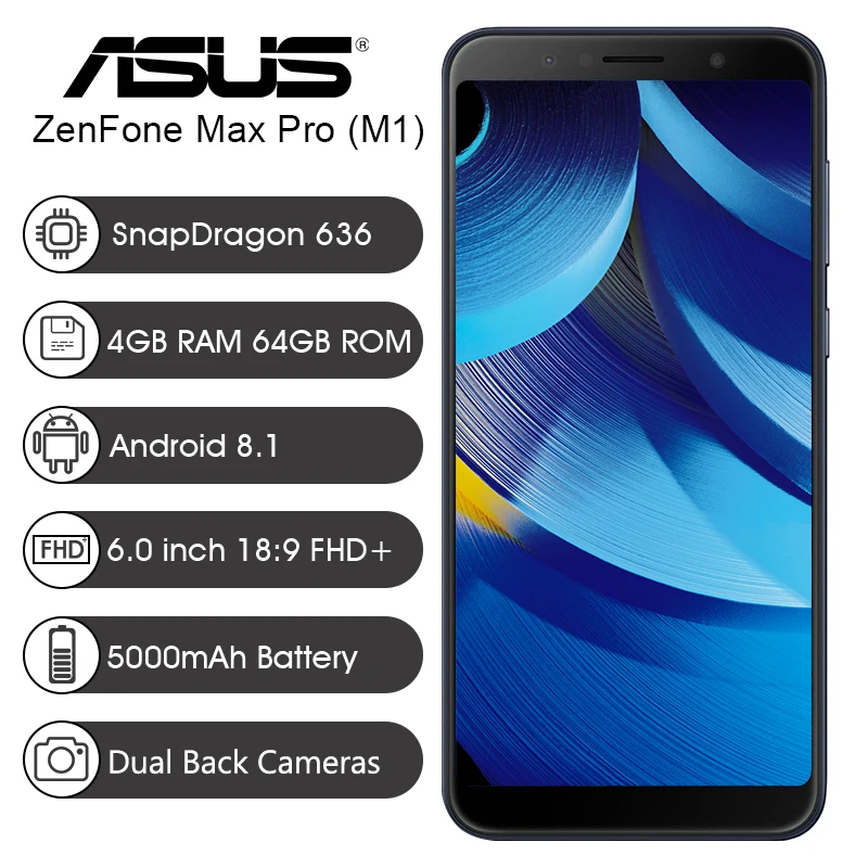 Глобальная версия, Asus ZenFone Max Pro(M1) ZB602KL SnapDragon 636, Android 8,1, 4 ГБ, 64 ГБ, 6 дюймов, 4G, мобильный телефон, герметичная коробка, 3 слота