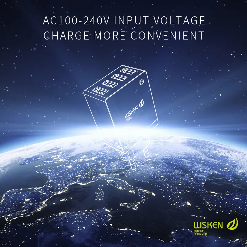 WSKEN 4 порта Смарт USB настенное зарядное устройство 5 В 2.1A зарядное устройство для путешествий зарядный адаптер для смартфона и ПК планшет универсальный ЕС США Великобритания разъем