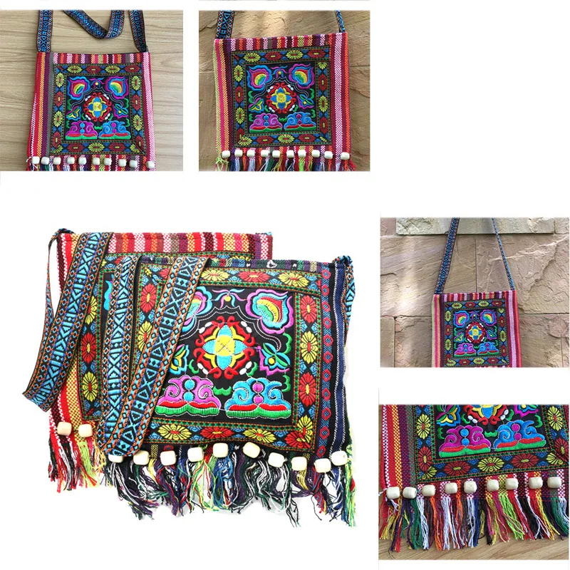 Сумка мессенджер THINKTHENDO с вышивкой Hill Tribe кисточками в стиле бохо хиппи|tassel bag|bag