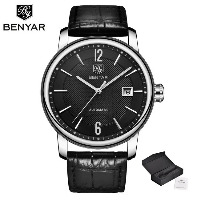 L-silver black BENYAR брендовые роскошные новые деловые мужские автоматические механические часы водонепроницаемые наручные часы из нержавеющей стали Relogio Masculino - Цвет: L-silver black