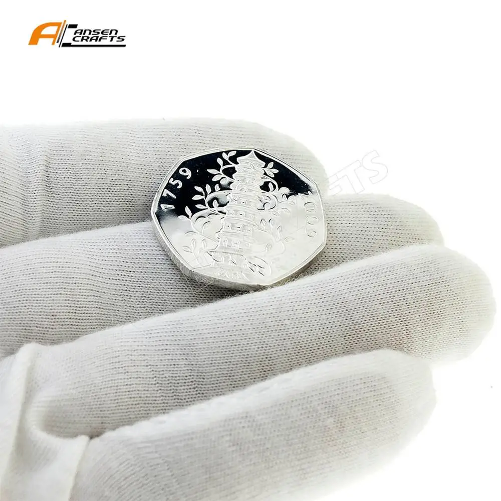 Silver Kew сад 50 P Fifty Pence Elizabeth II EIIR II 2009 Британский посеребренный позолоченный Имитация монеты - Цвет: Silver