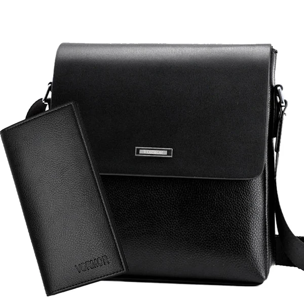 Black and wallet VORMOR, акция, дизайнерские Брендовые мужские сумки-мессенджеры из искусственной кожи, винтажная мужская сумка на плечо, мужская сумка через плечо - Цвет: Black and wallet
