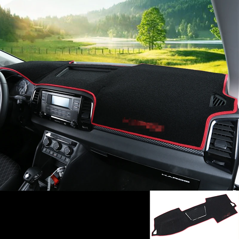 black with red line Для SKODA KAROQ накладка на приборную панель коврик солнцезащитный козырек Избегайте светильник Коврик Для приборной доски протектор Авто аксессуары - Цвет: black with red line