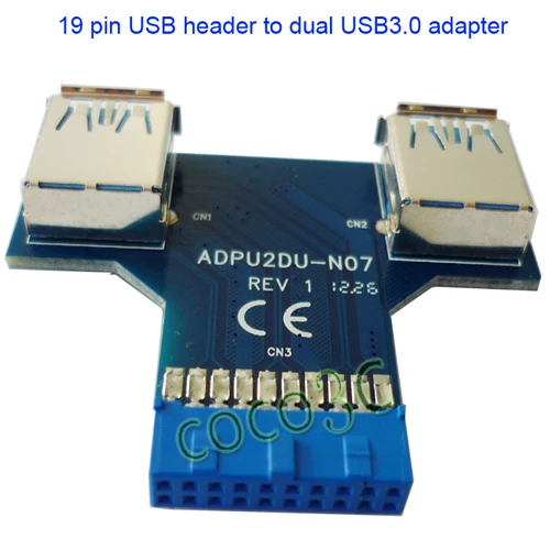 Другой формы usb-хаб 19pin USB 3,0 контактный разъем для двойной USB3.0 женский порт конвертер карты - Цвет: Синий