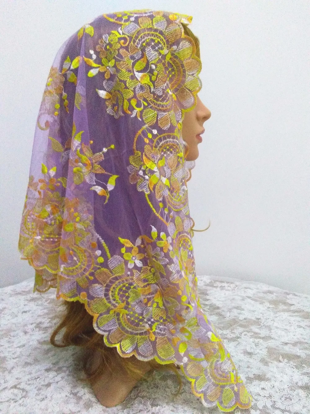 Кружевная Фата с цветной вышивкой фата мантильи испанской часовни кружевная