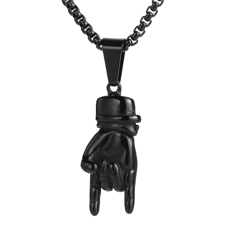 Black Ожерелье с подвеской Valily Rock Hand Gesture из нержавеющей стали в стиле панк Рок& Ролл, ручная цепочка, ожерелье s, ювелирные изделия для мужчин и женщин, 24 дюйма, цепочка в коробке - Окраска металла: Black