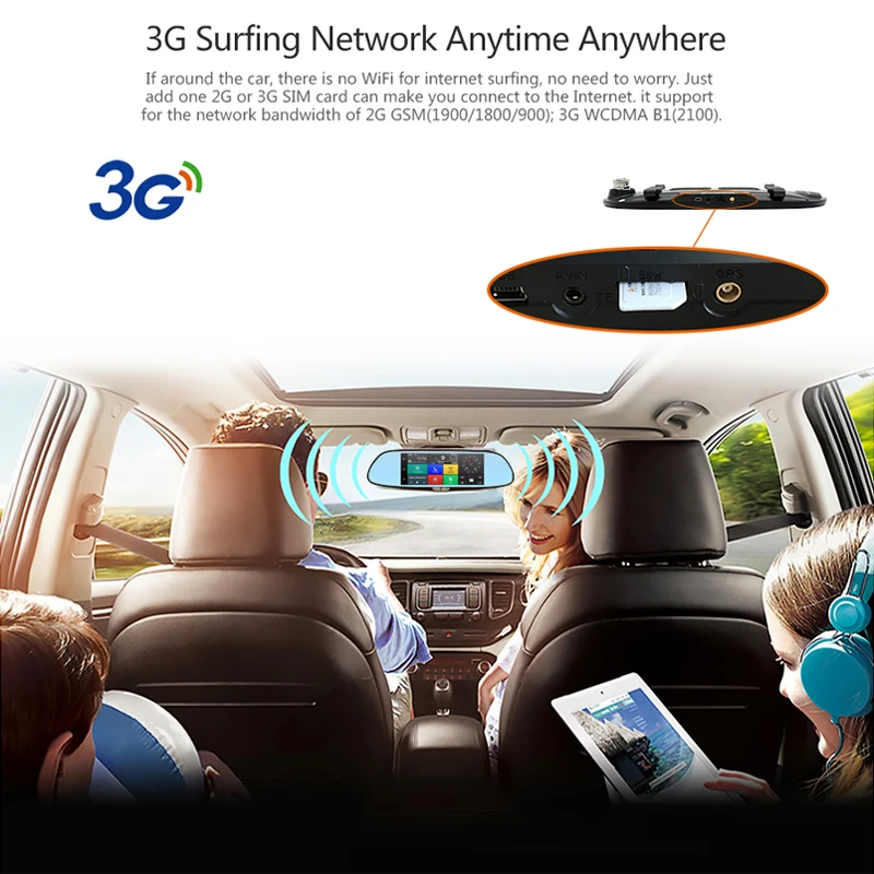 Junsun 7 &quot3 Г Камеры Автомобиля DVR GPS Bluetooth с Двумя Объективами Зеркало Заднего Вида