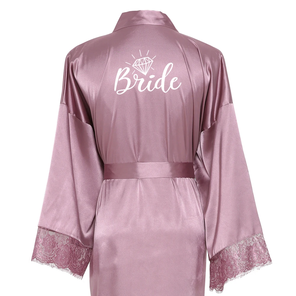 mauve Bride Owiter подружки невесты лилового цвета длинное простое кимоно для матери невесты шелковое атласное Ночное Платье Халаты для невесты халат кружевной халат для женщин - Цвет: mauve Bride