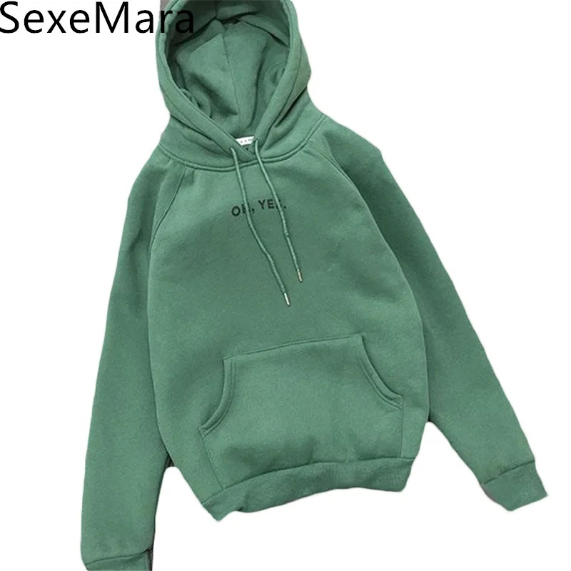 2017 Autumn Winter Women Hoodies Sweatshirts korean Fleece Oh Yes Letter Harajuku Women's Tracksuit Thick Loose Pullover Top 743 | Женская
