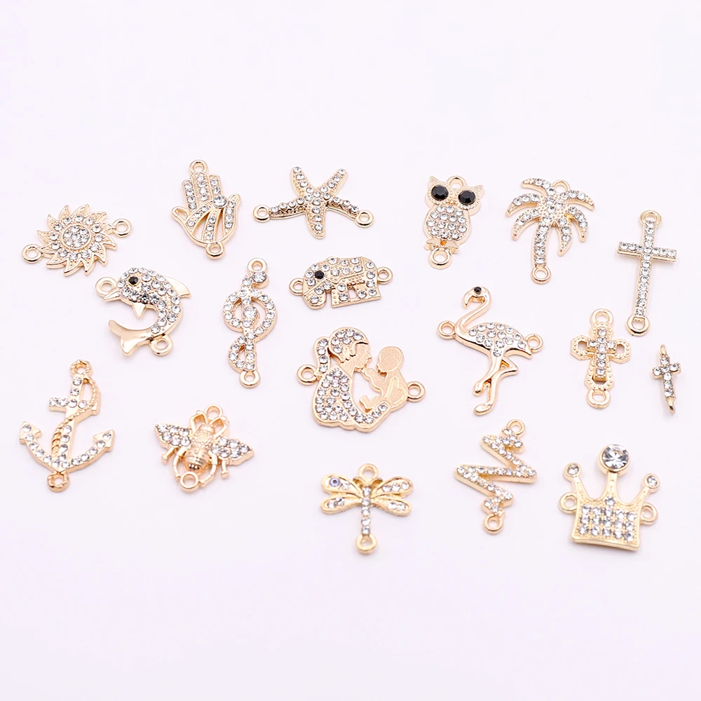 10 шт золотистый в форме сердца шармы соединители с Стразы круглые для животных