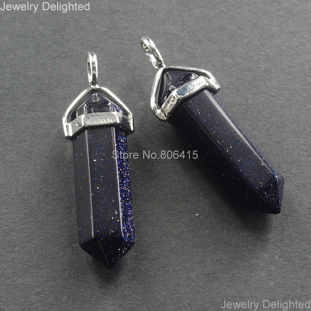 Натуральные камни синий песок шестигранная точка рейки чакра ожерелья серьги