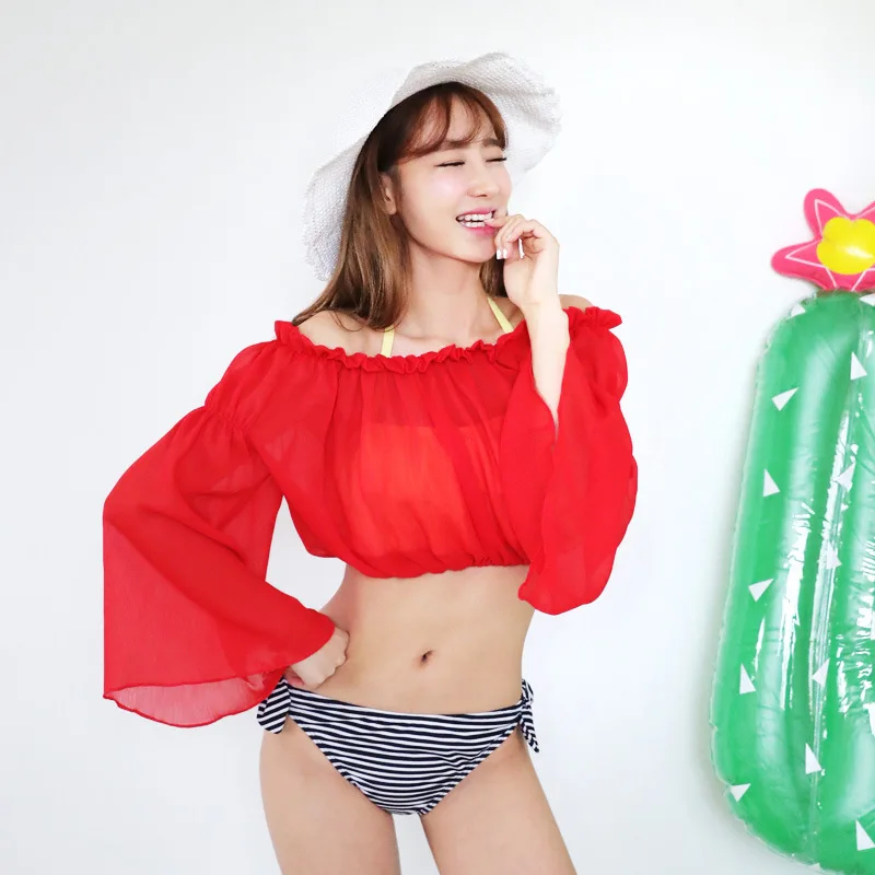 Купальник с длинными рукавами деление женский марли треугольник большую грудь