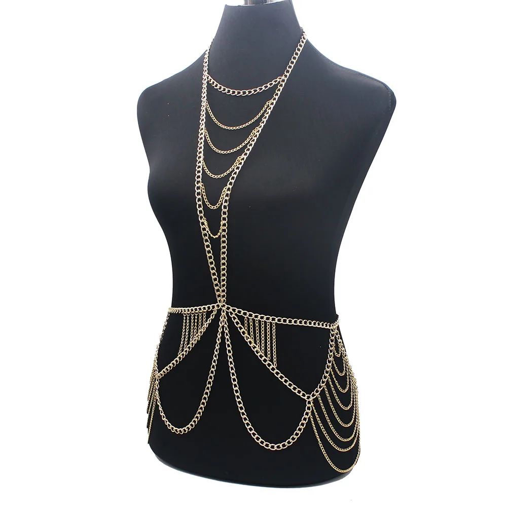 Женское многослойное Ожерелье Бикини длинное Золотистое Ожерелье-цепочка с