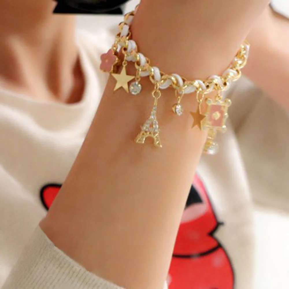 Мода 2017 Новый Для женщин изделия Multi элемент золотой цепочкой Кожаные Веревки