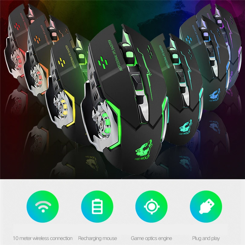 Перезаряжаемая игровая мышь USB беспроводная бесшумная светодиодный с подсветкой