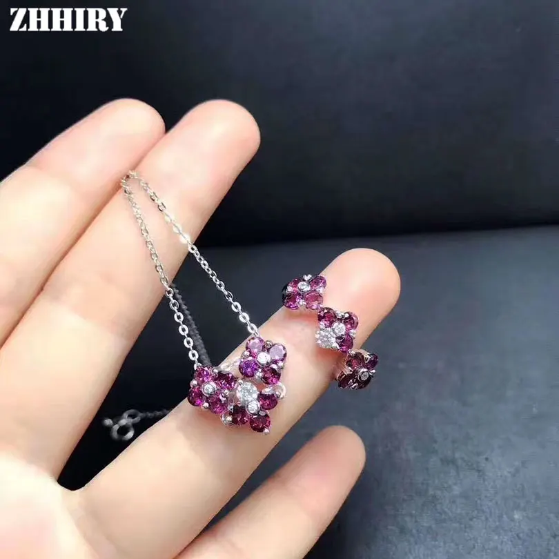 ZHHIRY Женские Ювелирные наборы из пиверса фиолетовый гранат Настоящее серебро 925