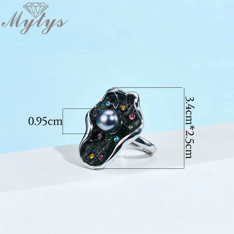 Mytys блестящее кольцо с природными зелеными листьями красочные кристаллы и Черная