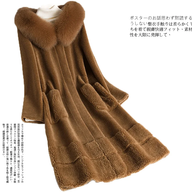 deep brown Натуральное меховое пальто из лисьего меха с капюшоном из овчины шерстяное пальто осенне-зимняя куртка женская одежда корейские замшевые подкладки ZT1431 - Цвет: deep brown