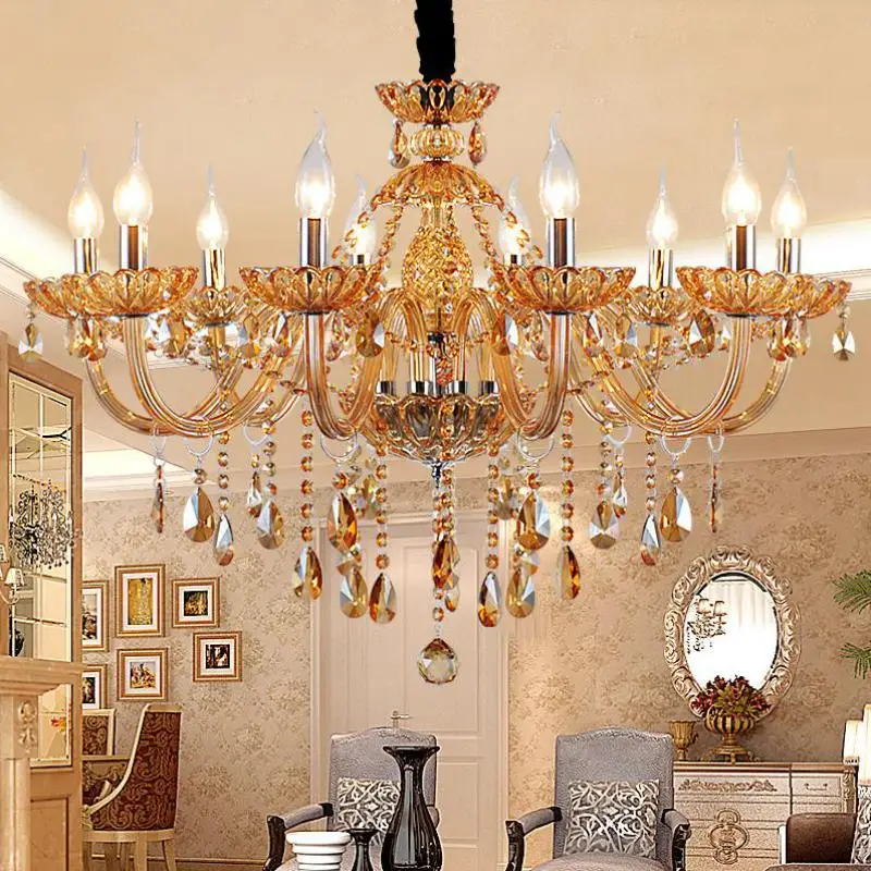 Светодиодная Янтарная Золотая люстра lustre de cristal для фойе гостиной подвесная