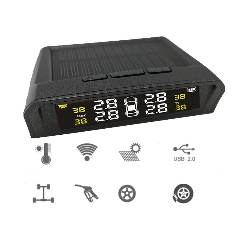 Dealcoo Solar TPMS Car Tire Pressure Alarm Monitor System Display 4 Internal / External Sensor Temperature Warning LED | Автомобили и