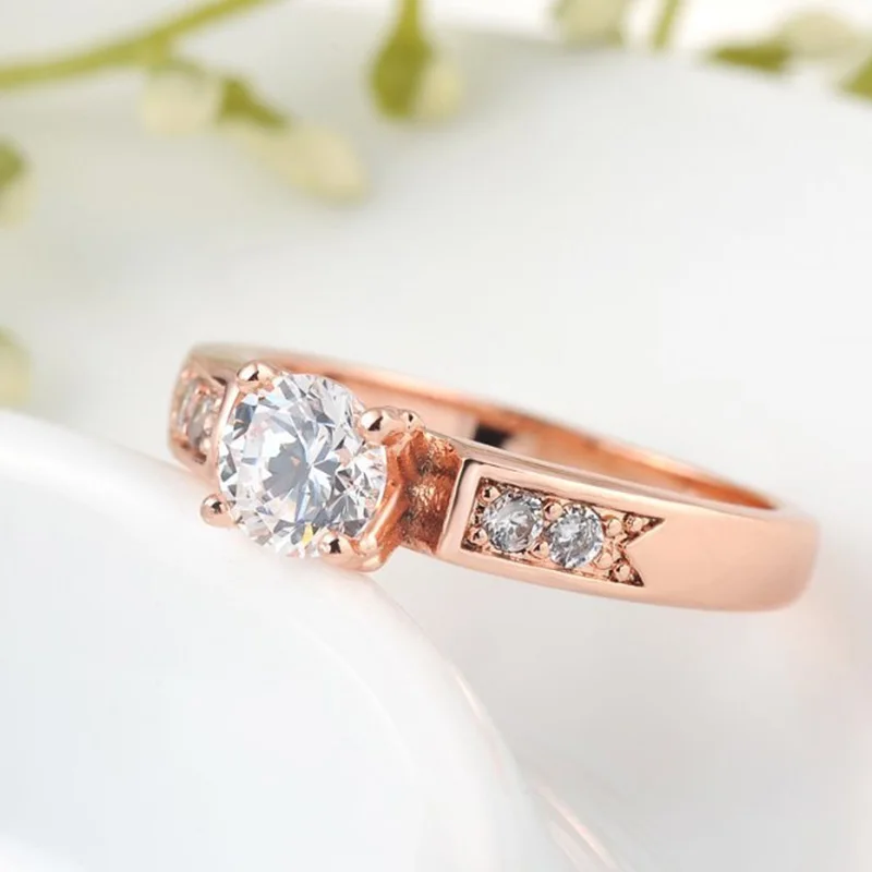 Модное Элегантное темпераментное кольцо из розового золота с круглым кристаллом