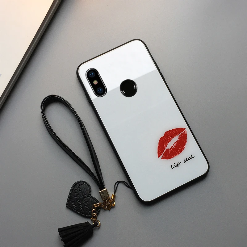 Чехол из закаленного стекла для Xiaomi Redmi Note 8 7 6 5 Pro жесткий чехол с красными губами