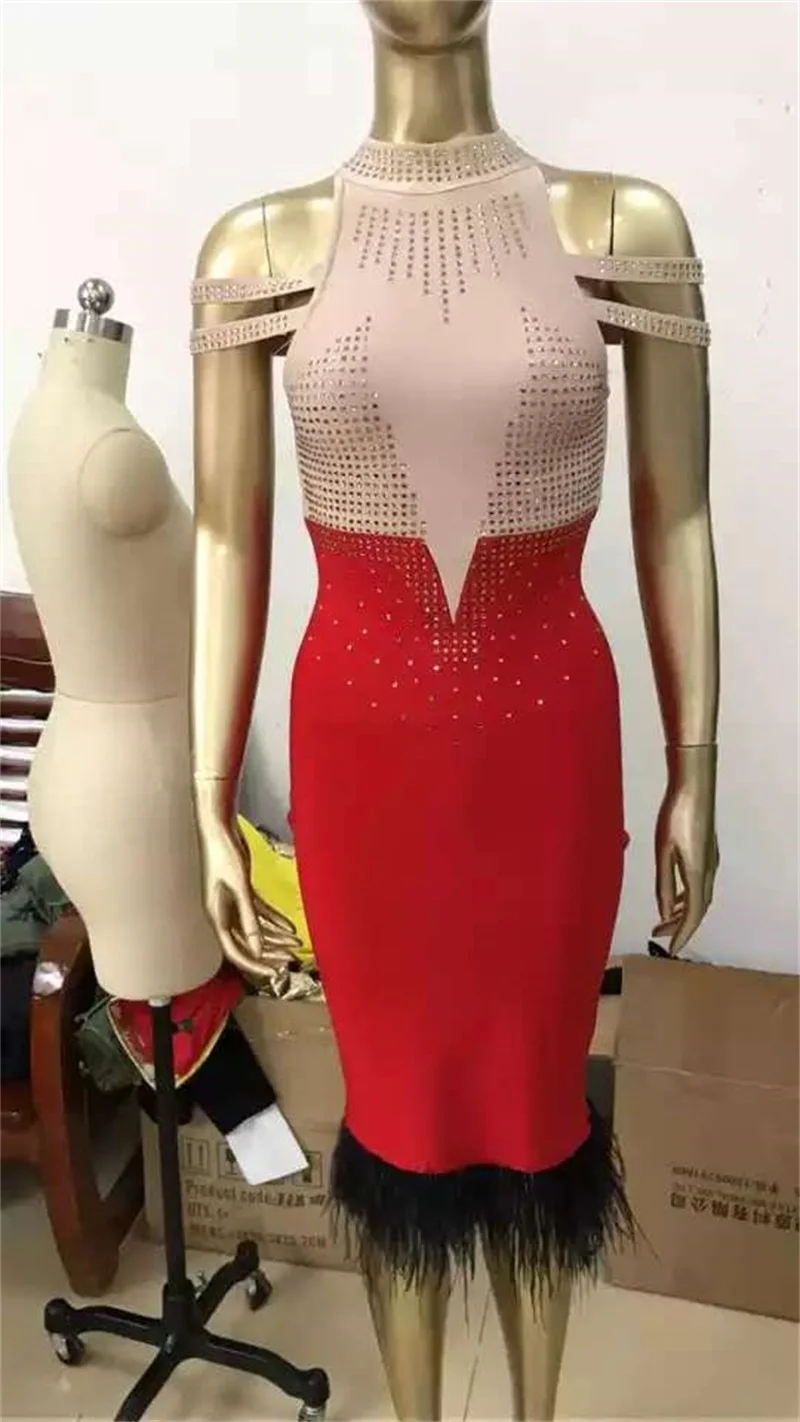 Lege Babe новое платье с бисером Vestidos блестящее сексуальное платье с открытыми плечами без рукавов с перьями для выпускного вечера вечерние Бандажное Платье женское облегающее