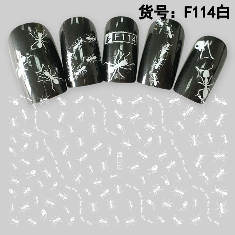 F114 white Самоклеющиеся наклейки для ногтей в виде насекомых, наклейки для ногтей, украшения для маникюра, искусственные ногти, аксессуары, Бабочка, стрекоза, пчела - Цвет: F114 white