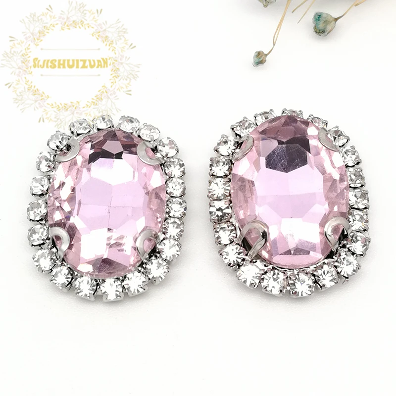 Розовая овальная стеклянная Хрустальная Стразы с кристальной пряжкой Сделай Сам