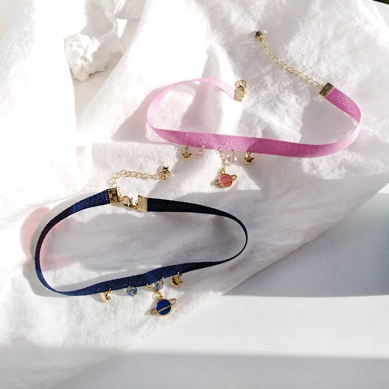 2018 простой дизайн милый кулон с кристаллами бархатная лента чокер Звезда Луна