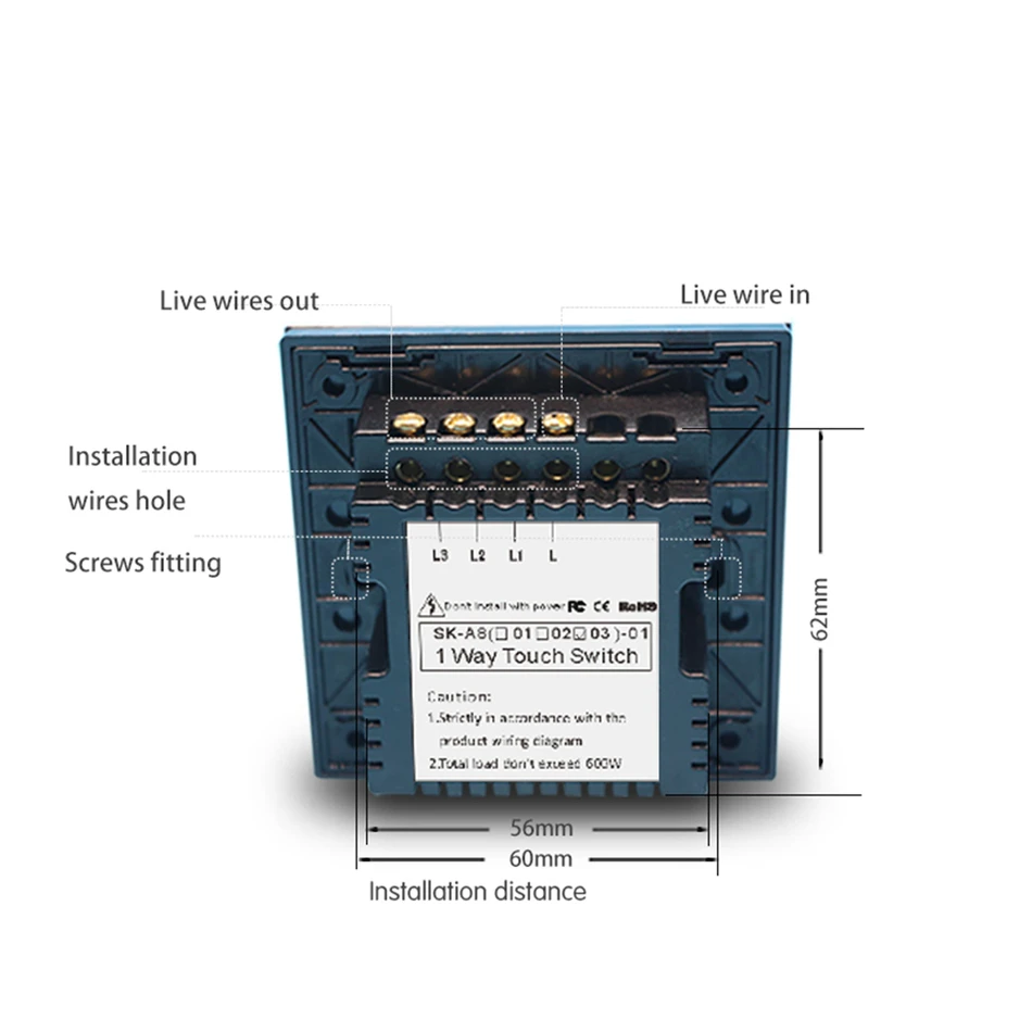 Стандарт Великобритании сенсорный выключатель 3 банды 1 способ вида цветов